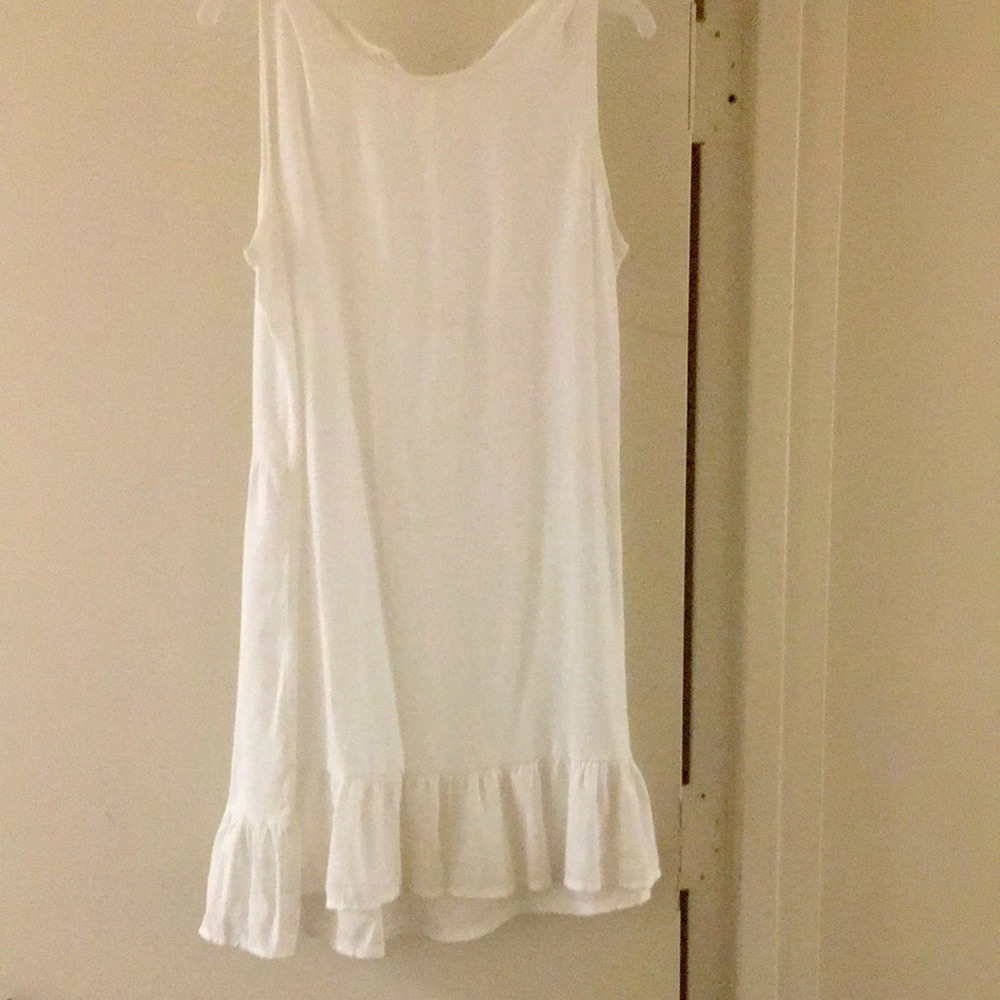 Sleeveless Ruffle Trim White Mini Dress